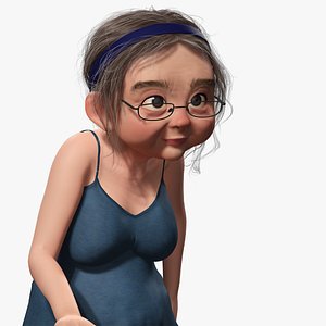 Cartoon old woman with casual clothes and glasses