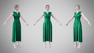 3D model Dress 44 Emerald Velvet Green