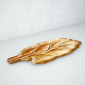 3D Large Wood Carved Leaf Platter