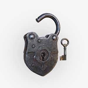 3d model old padlock key