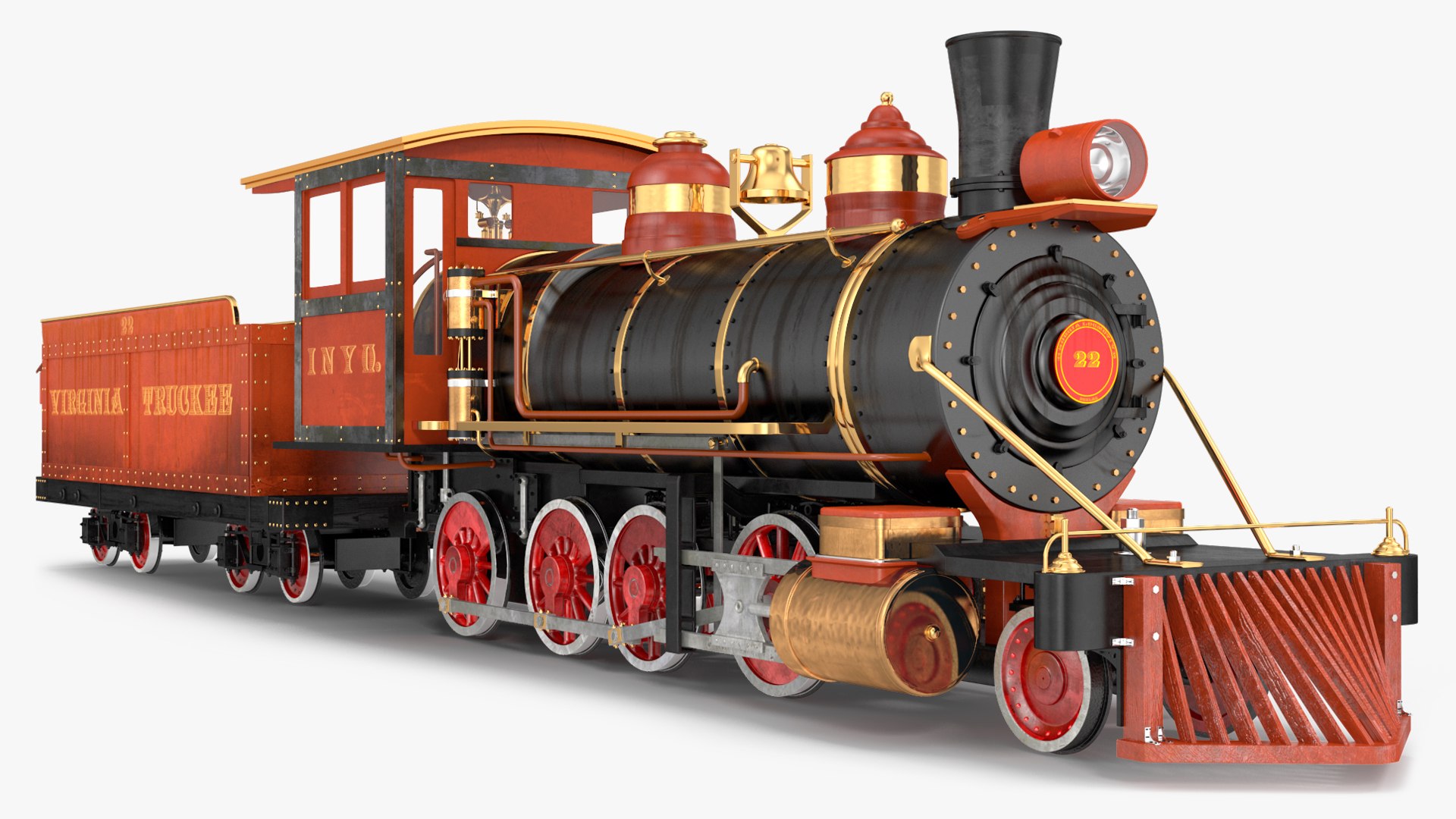 Old Steam Locomotive and Freight Wagon 3D model preview