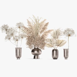 3D Set of bouquets of dried flowers pampas grass 236 model