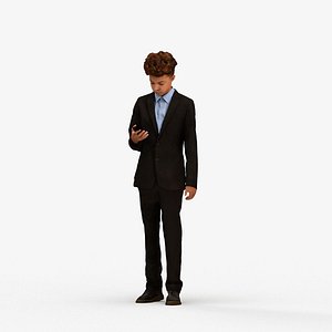 00357Rey006 - Teen mixed-ethnicity boy standing in school uniform holding smartphone transitional se