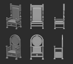 20 low poly thrones chairs furniture IMM brush set for Zbrush obj and fbx files 3D model