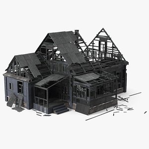 Burnt Wooden Down House Blue 3D model