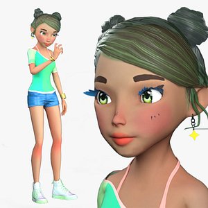 Cartoon 3D Rigged Cute Style Girl-Emey Character Model 3D