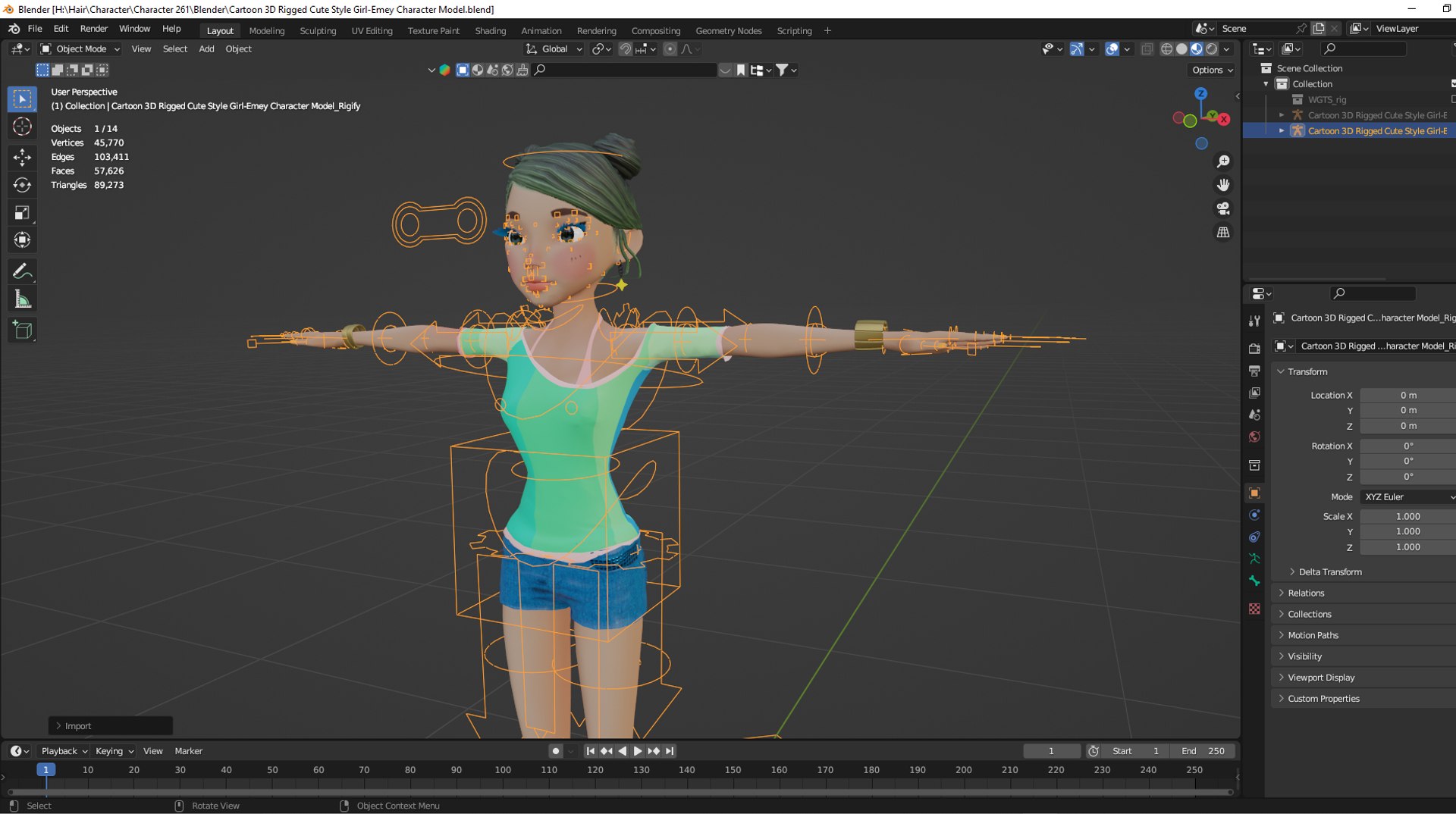 Cartoon 3D Rigged Cute Style Girl-Emey Character Model 3D - TurboSquid ...