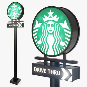 Tall Starbucks Drive Thru Signage Light On