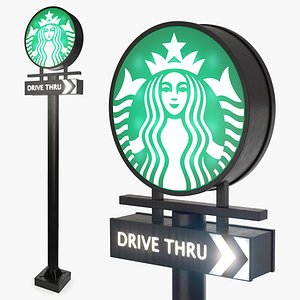 Tall Starbucks Drive Thru Signage Light On