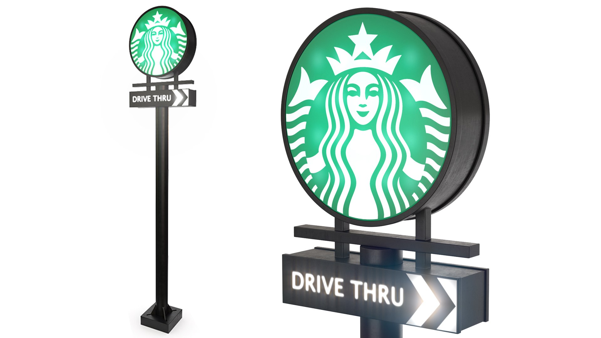 Tall Starbucks Drive Thru Signage Light On 3D model preview