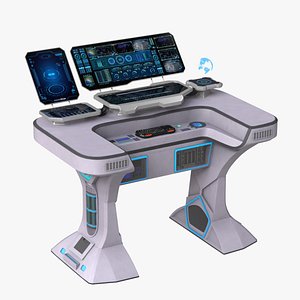Sci Fi Control Console Desk with Hologram Panel