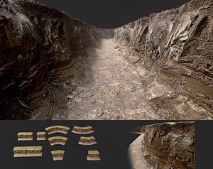 Modular Low Poly PBR Grassy Cliff model