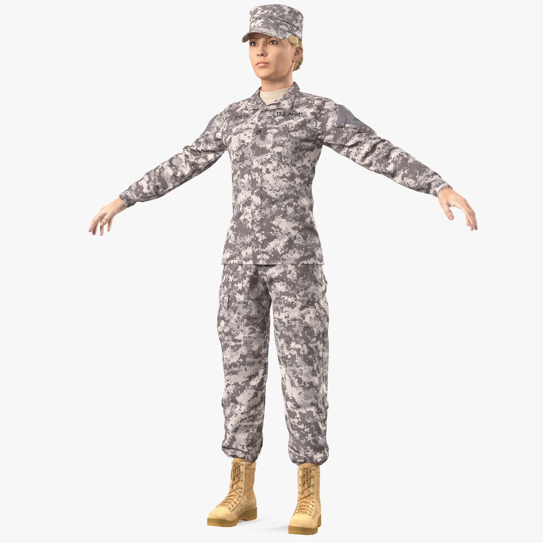 Female Soldier Military ACU Fur Rigged 3D model preview