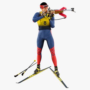 3D Male Biathlete Animated HQ Editorial License model
