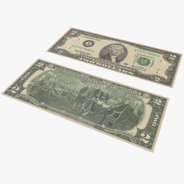3D Money Two Dollar With Pbr 4K 8K model