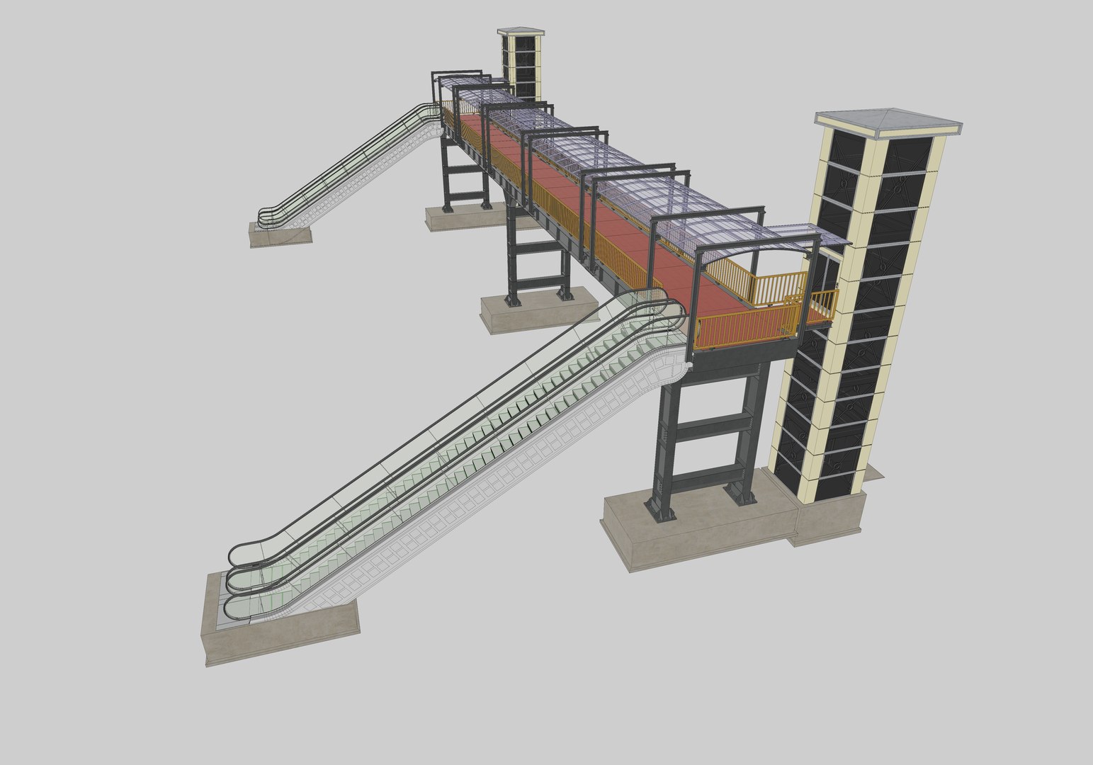 3D Steel Pedestrian Bridge-Elevator-Escalator-Straight Type-20 ...