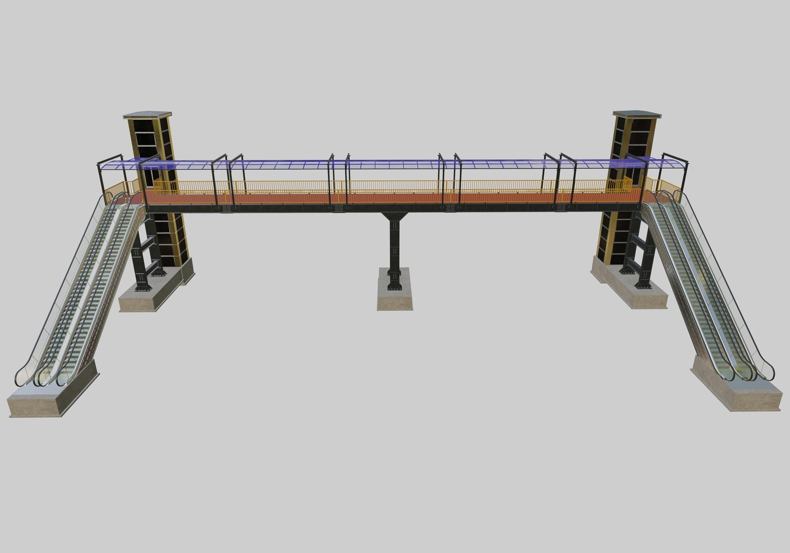 3D Steel Pedestrian Bridge-Elevator-Escalator-Straight Type-20 ...