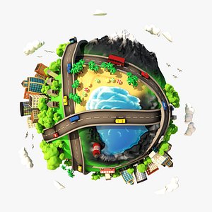3D Cartoon Planet City