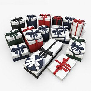 Gift Boxes - Complete Assortment with Tied Ribbon Bow 3D
