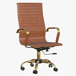 3D Office Chair Realistic Brown Leather Gold model