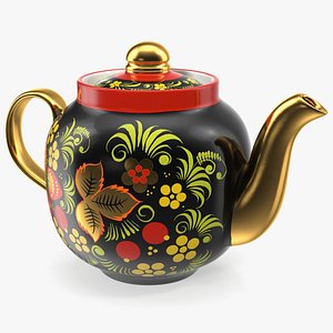 3D vintage khokhloma ornament teapot model