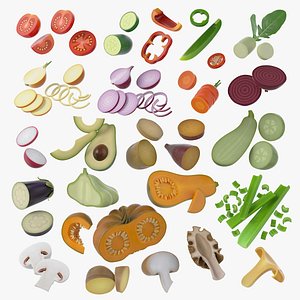 3D model Cartoon Sliced Vegetables Collection