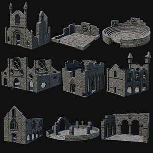 3D CELTIC RUIN MEDIEVAL GOTHIC CASTLE CATHEDRAL RUINS COLLECTION model