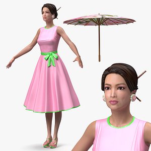 Asian Women Wearing Summer Dress Rigged model