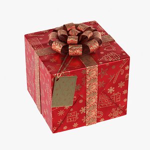 3D Gift Box Label Red model
