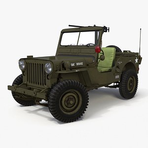 Military Jeep Willys M38 with Mounted Gun Rigged for Cinema 4D