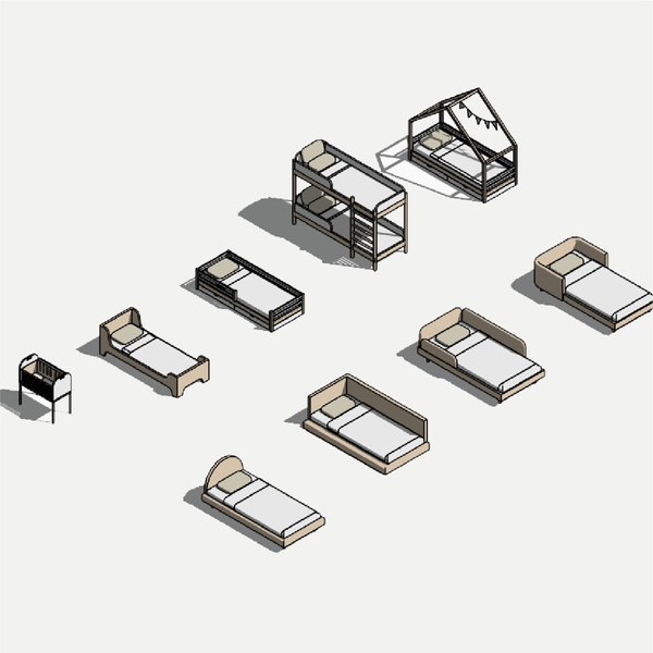 Small beds - Pack of revit families 3D