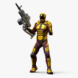 3D model Futuristic Armored Cyborg with Rifle