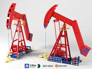 Red and blue pumping unit nodding donkey pump set