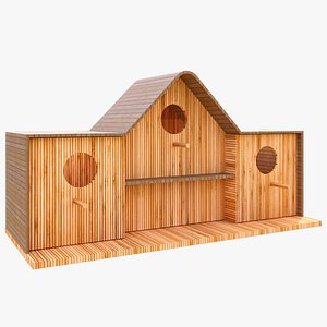 bird cage made of wood 3D model 3D
