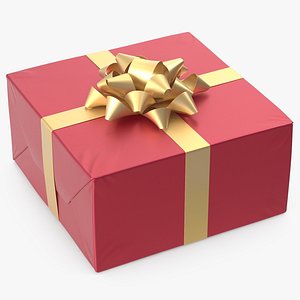 3D Gift Box with a Bow Red v3