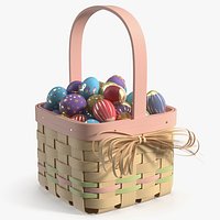Woven Easter Basket with Painted Eggs Multicolor