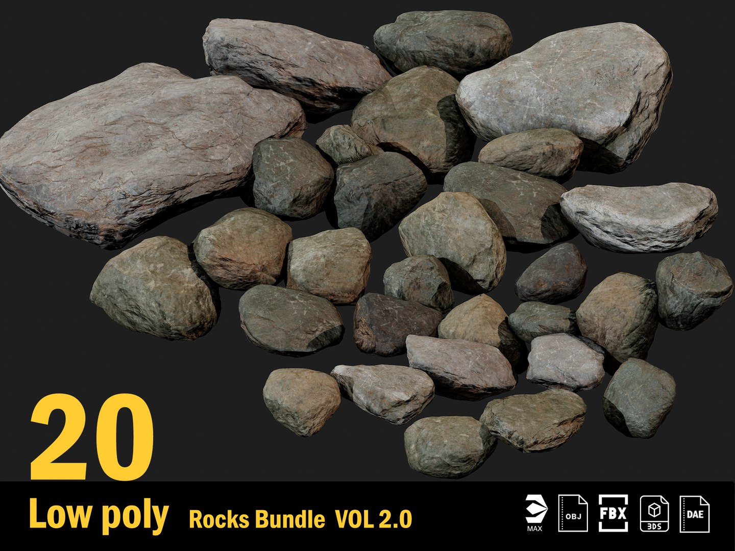 20 Low Poly Rock Bundle Vol 2 3D Model - TurboSquid 2095294