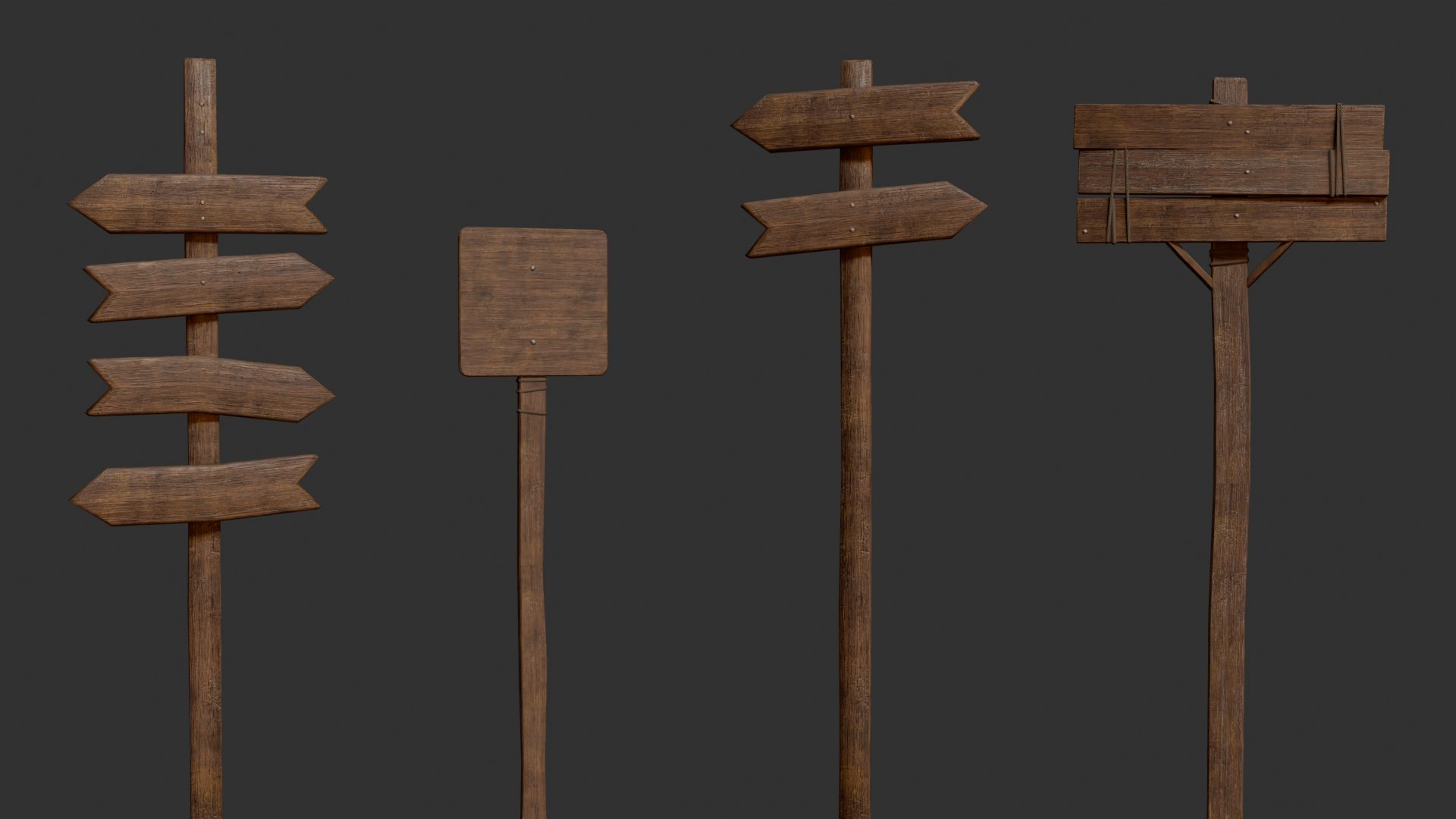 3D model 40 plus Ultimate Wooden Directional Sings Pack Game Ready Models low-poly 3d model https://p.turbosquid.com/ts-thumb/H4/GxfgAu/fr/close_render_2/png/1764406311/1920x1080/fit_q87/29ea0208206cd1256ec4ca4b72e391ea3cb76001/close_render_2.jpg