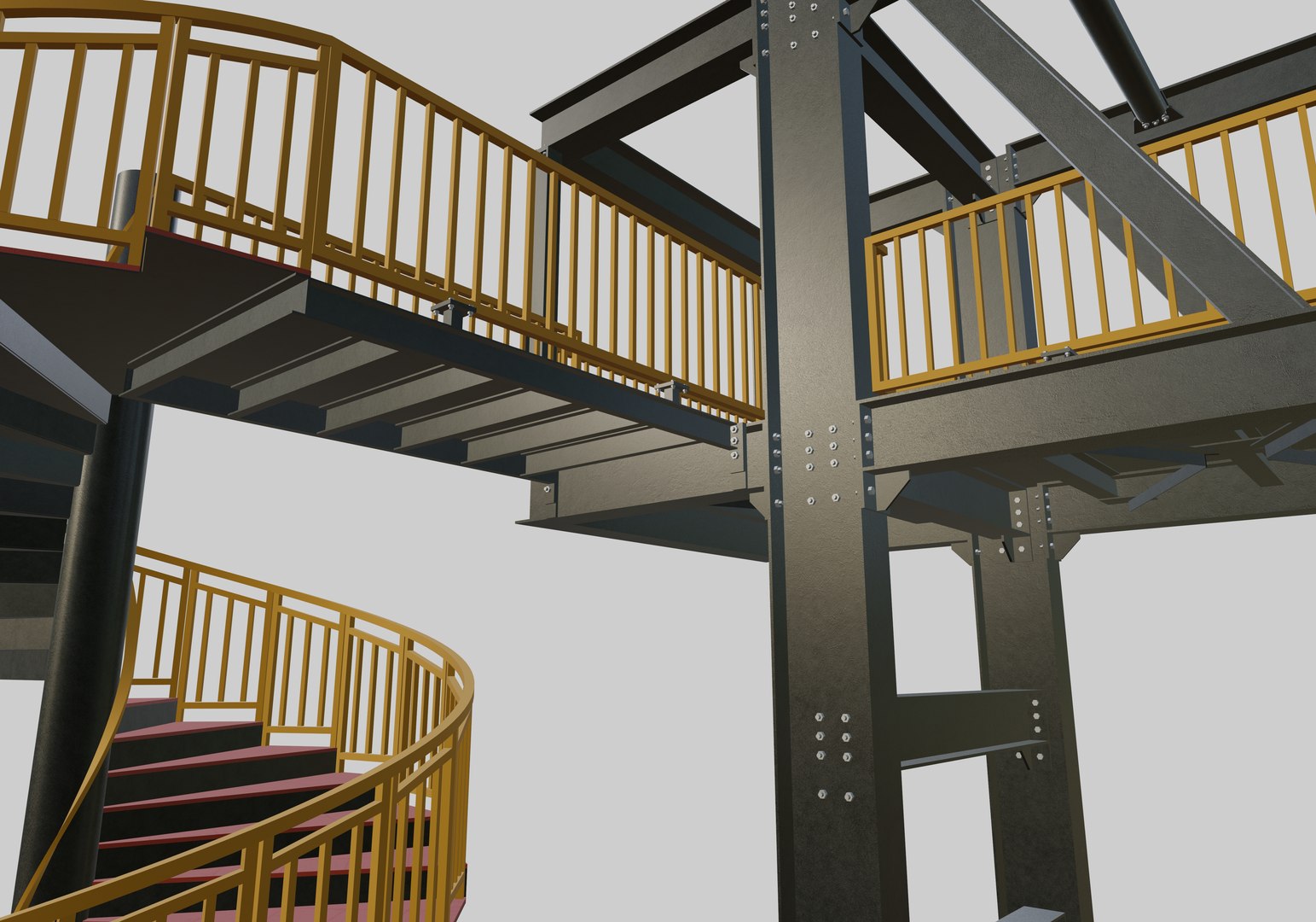 3D Steel Pedestrian Bridge - Spiral Stair - Truss Type-15 Model ...