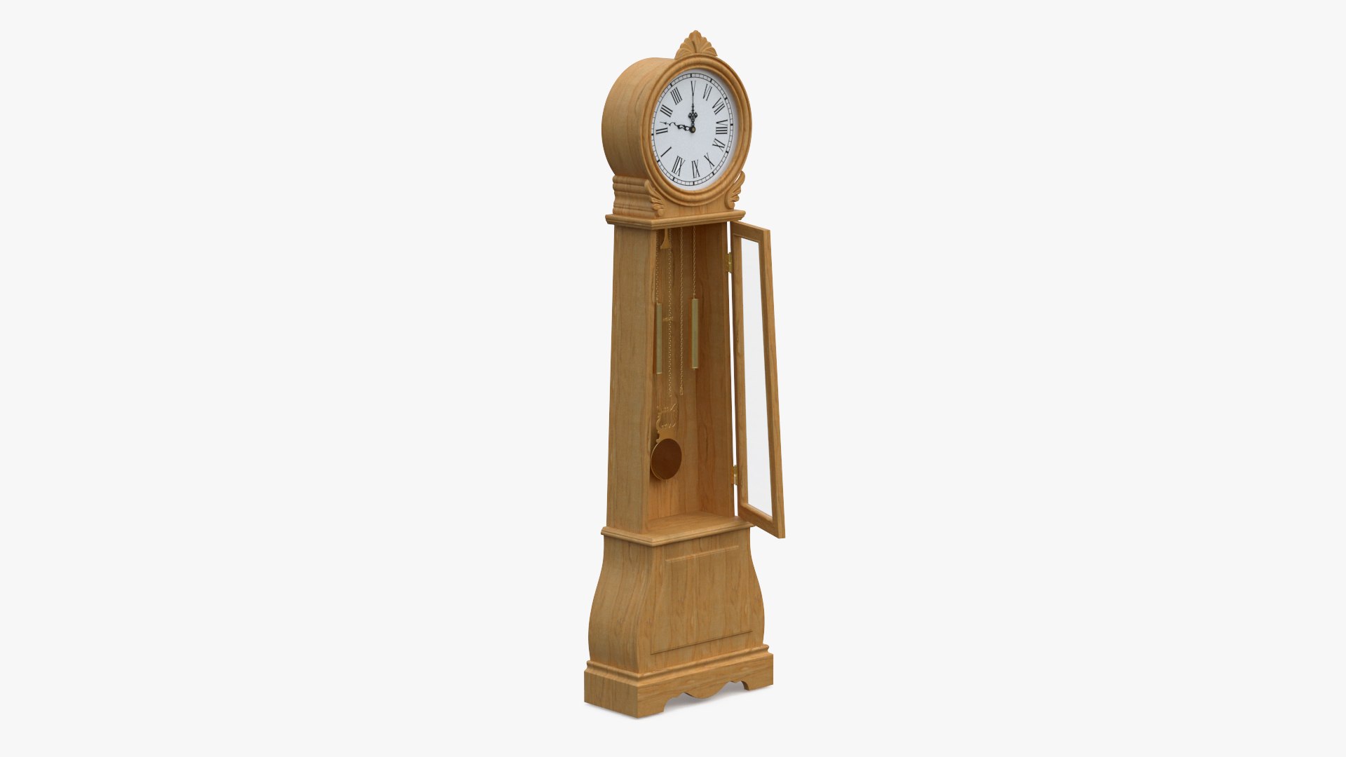 Grandfather Clock Light Wood Open 3D model preview