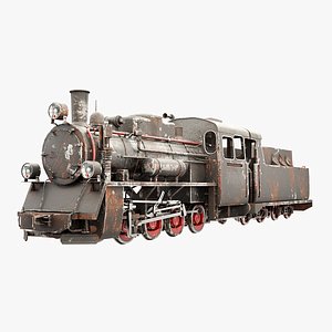 3D Narrow-gauge Rusted Old Black Steam Locomotive