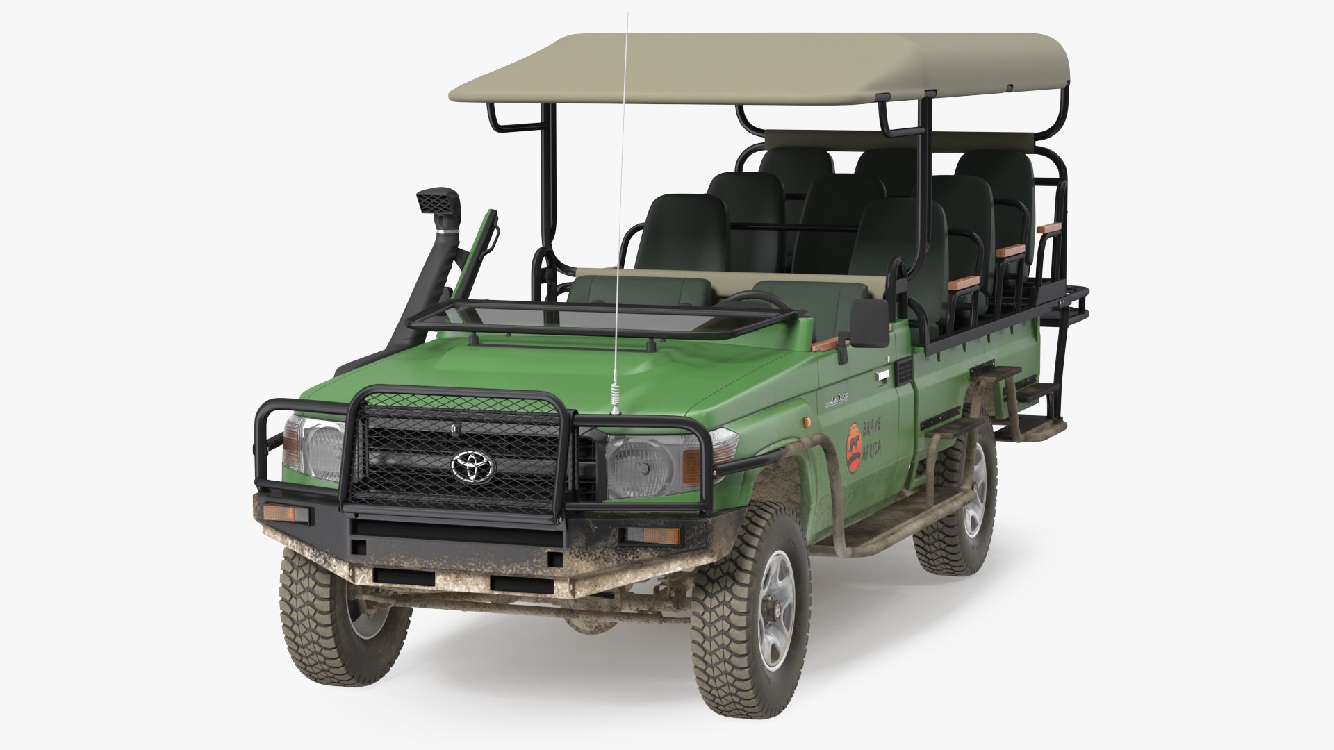 Toyota Land Cruiser Safari Open Sided Green Dirty 3D model preview