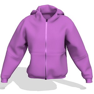 Lilac fleece hoodie with zipper 3D model