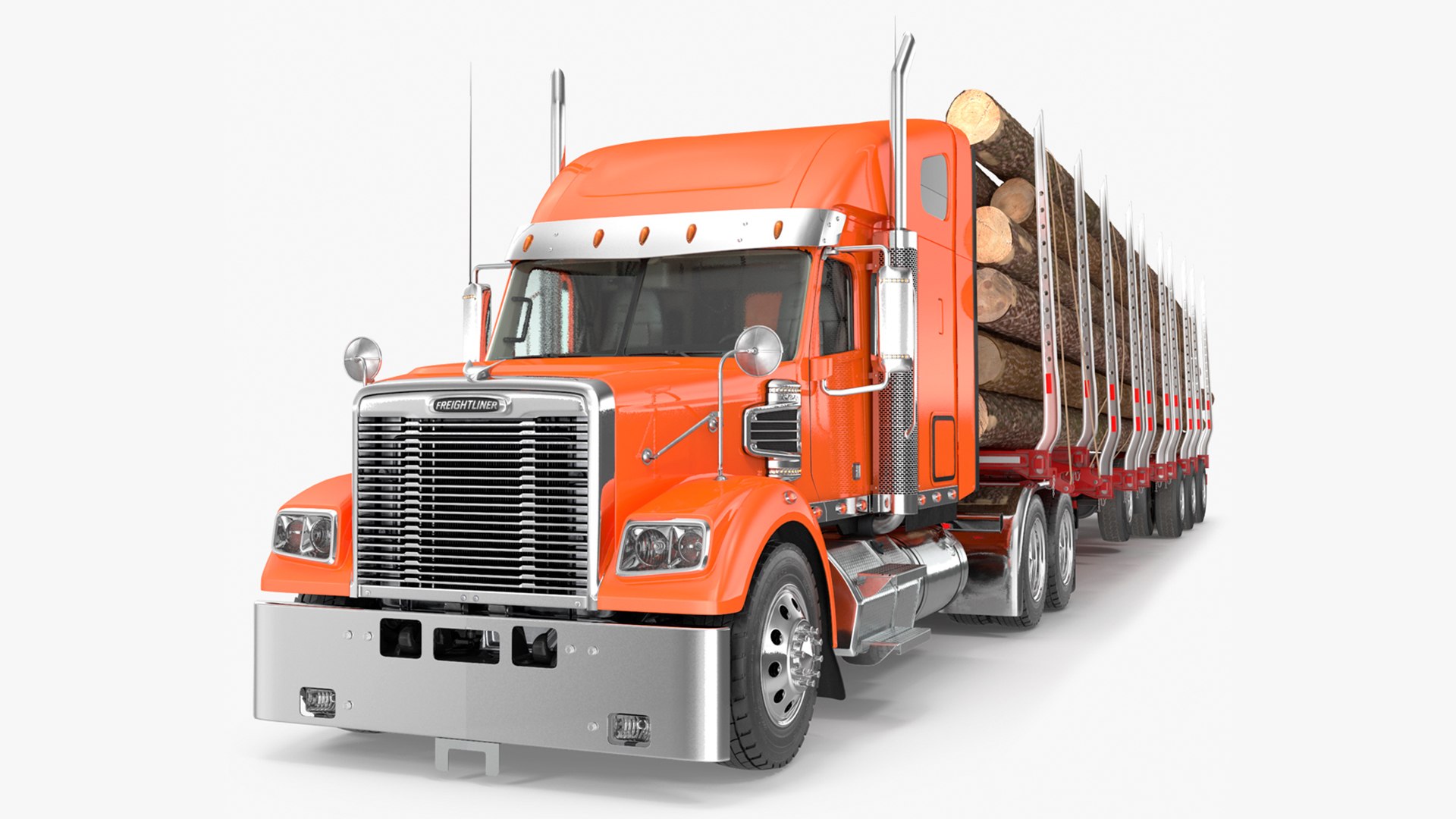 Freightliner Truck with Logging Trailer 3D model preview