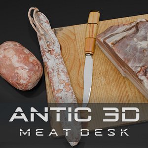 Kitchen desk with meat and knife