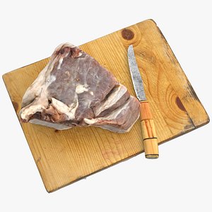 Kitchen desk with meat and knife 3D