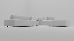 Modern L-Shaped Minimalist Fabric Sofa 3D Model 3D