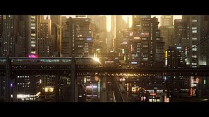 3D Cyberpunk Asian City Scene