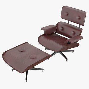 Eames Lounge Classic Chair and Ottoman Set Red Leather Mahogany Details 3D model