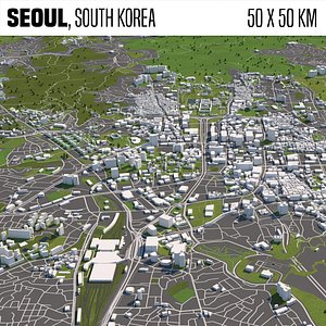 Seoul South Korea 50x50km 3D City Map